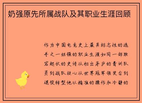 奶强原先所属战队及其职业生涯回顾